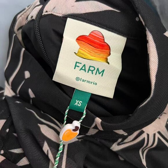 NWOT Farm Rio Cerrado Sky Tulle Midi Dress Long Sleeves Size XS Black and Cream - Picture 6 of 10